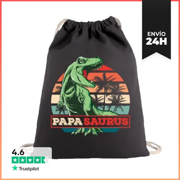 Mochila Saco Con Cuerdas PAPASAURUS REX PALMERAS RETRO