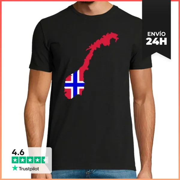 Camiseta Hombre Clásica Mapa De La Bandera Noruega LaTostadora