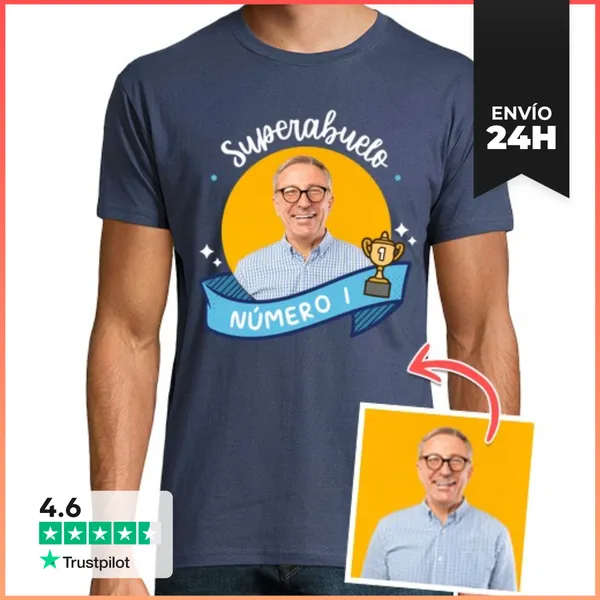 Camiseta Hombre Clásica Camiseta Superabuelo Número 1 Foto