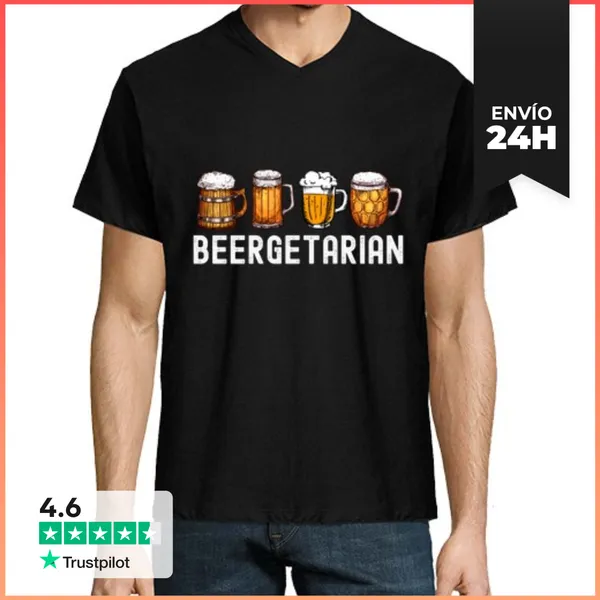 Camiseta Hombre, Cuello Pico Beergetarian Amantes Cerveza