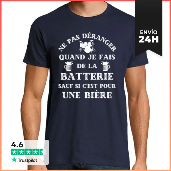 Camiseta Hombre Clásica No Molestar Humor Batería Cerveza
