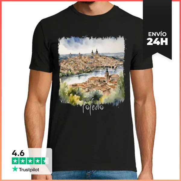 Camiseta Hombre Clásica Acuarela De Toledo, Toledo España