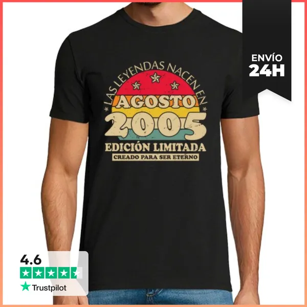 Camiseta Hombre Clásica Agosto 2005 Vintage Regalo Cumpleaños