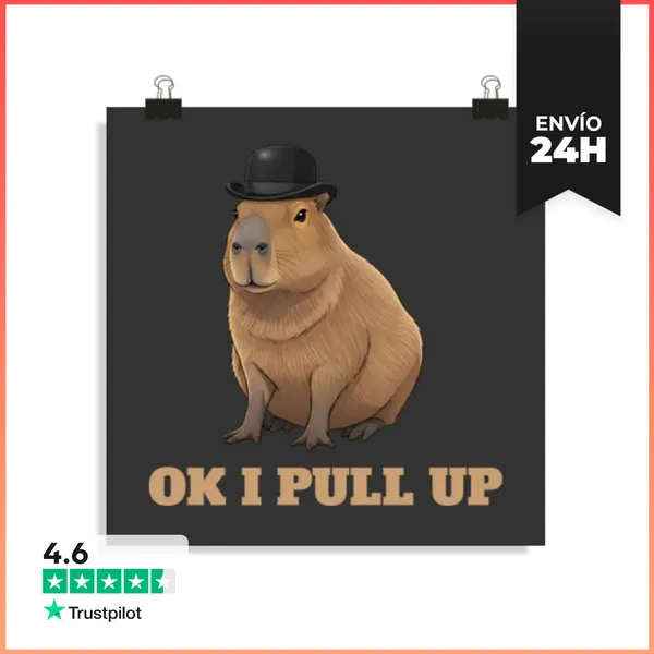 Póster Cuadrado Capibara Ok Llego Meme - Animal De Sombrero Hongo