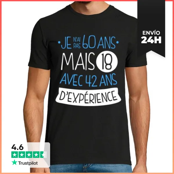 Camiseta Hombre Clásica No Tengo 60, Tengo 18 Con 42 Años De