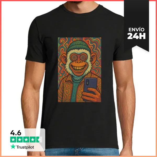 Camiseta Hombre Clásica Mono Lisergico Psicodélico LaTostadora