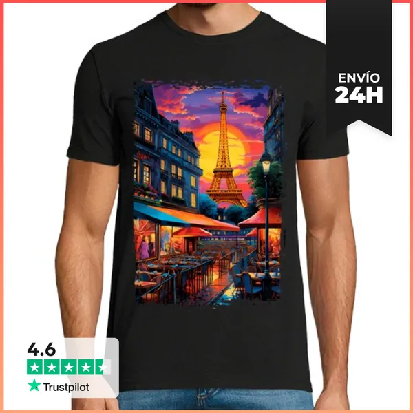 Camiseta Hombre Clásica Calles De París Torre Eiffel Francia Arte