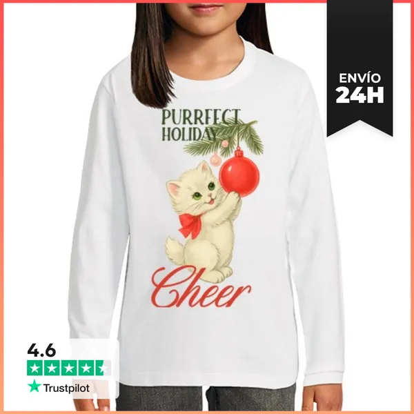 Camiseta Manga Larga Para Niños PURRFECT HOLIDAY CHEER XMAS CAT