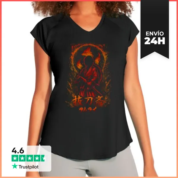 Camiseta Deportiva Mujer Guerrero Samurái Rojo LaTostadora