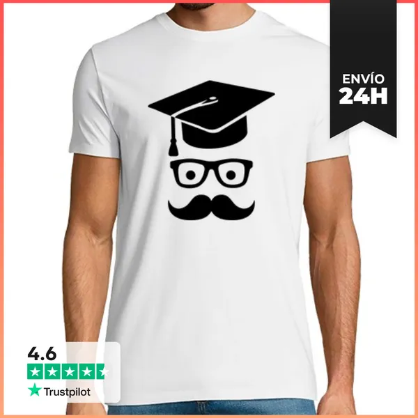Camiseta Hombre Clásica Estudiante Bigote Gorra De La Graduación