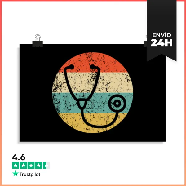 Póster Horizontal Doctor Enfermera Vintage Retro Estetoscopio