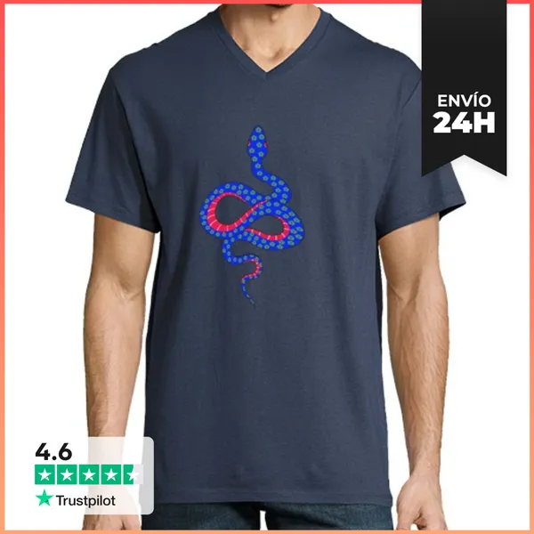 Camiseta Hombre, Cuello Pico Serpiente Flor LaTostadora