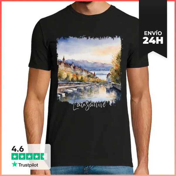Camiseta Hombre Clásica Acuarela De Lausana, Lausana Suiza