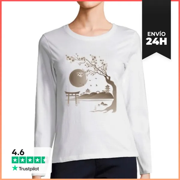 Camiseta Mujer Manga Larga Cerezo Japonés Sepia LaTostadora