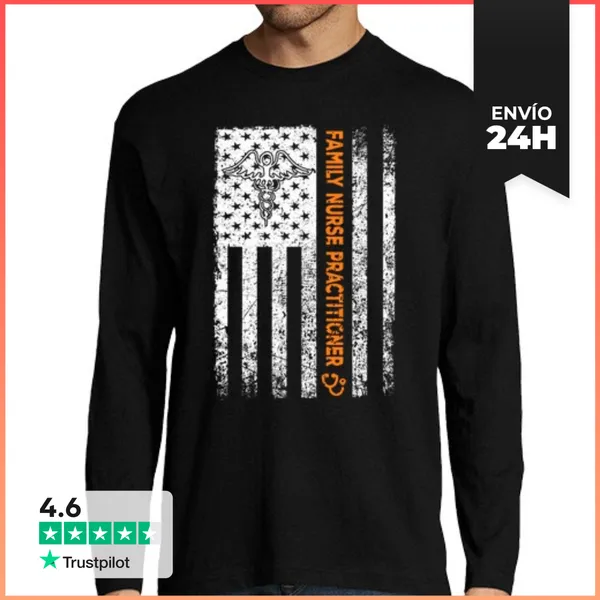 Camiseta Hombre Manga Larga Bandera De Enfermera De Familia Fnp