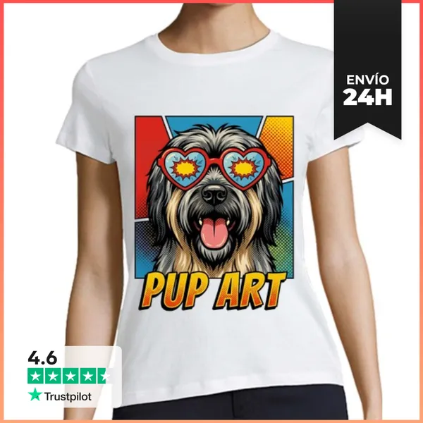 Camiseta Mujer Clásica Perro Briard Retro Pop Art LaTostadora