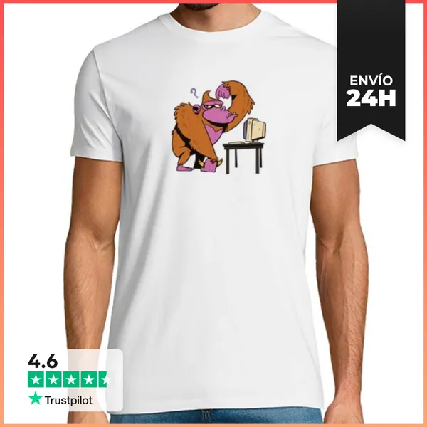 Camiseta Hombre Clásica Mono Con Un Ordenador LaTostadora