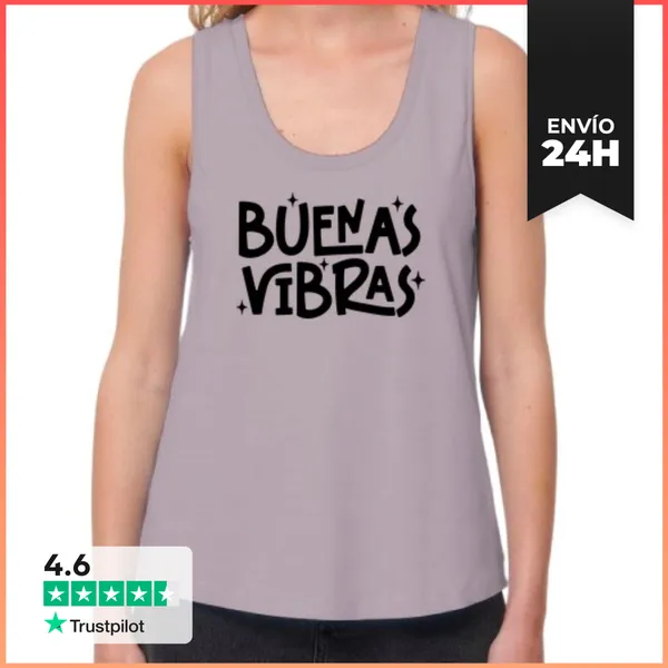 Camiseta Mujer Sin Mangas, Loose Fit Buenas Vibras LaTostadora