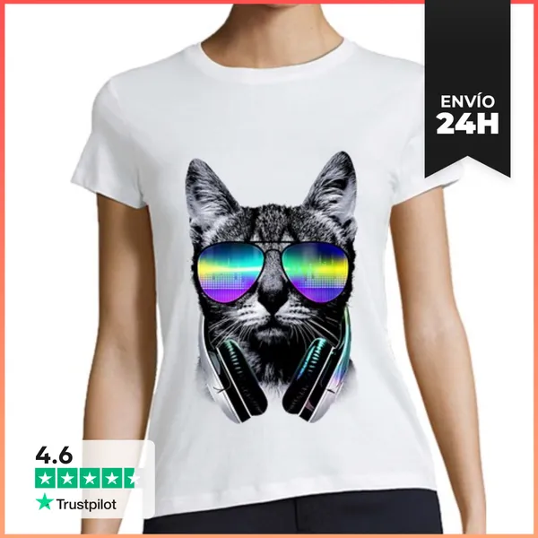 Camiseta Mujer Clásica Gato Amante De La Música LaTostadora