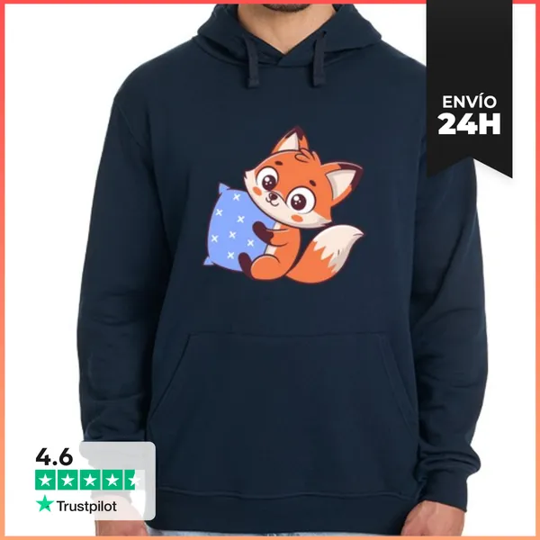 Sudadera Unisex Con Capucha Zorro Cariñoso Y Estrella Azul
