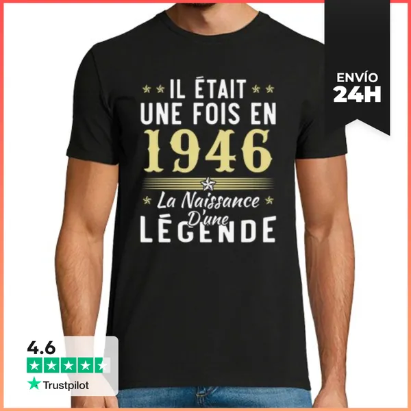Camiseta Hombre Clásica 1946 Año De Nacimiento Aniversario