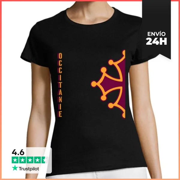 Camiseta Mujer Clásica Dibujo De Media Cruz Occitana Roja Y Am