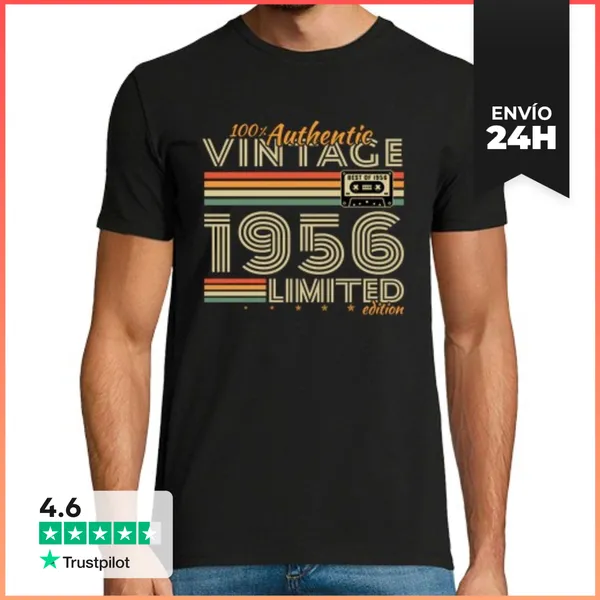 Camiseta Hombre Clásica 70 Años 1956 Vintage Regalo Cumpleaños