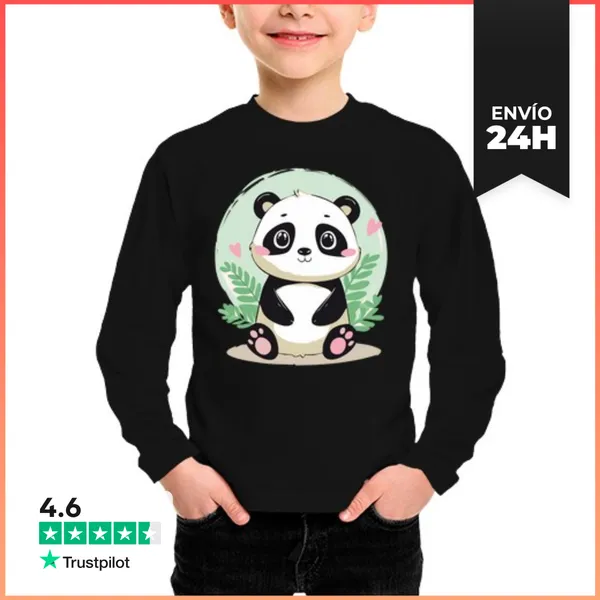 Camiseta Manga Larga Para Niños Panda Kawaii LaTostadora