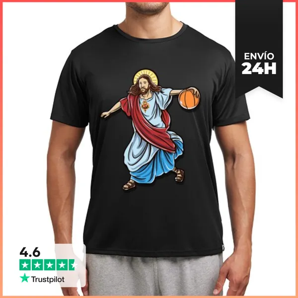 Camiseta Deportiva Hombre Jesús Baloncesto Católico Basket