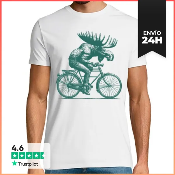 Camiseta Hombre Clásica ALCE MONTANDO EN BICI LaTostadora