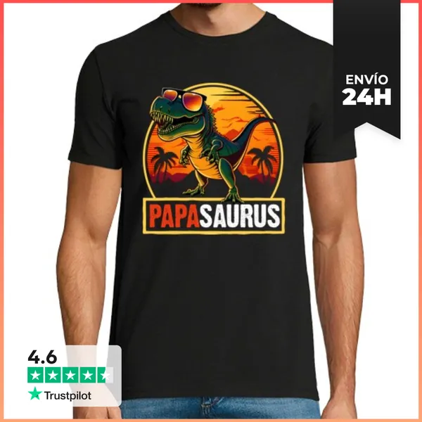 Camiseta Hombre Clásica Papasaurus Papá Dinosaurio Día Del Padre