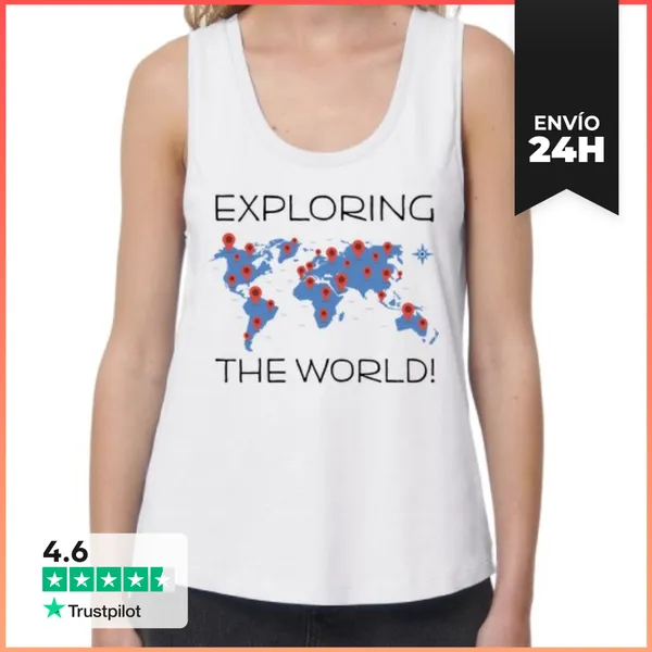 Camiseta Mujer Sin Mangas, Loose Fit Exploring The World