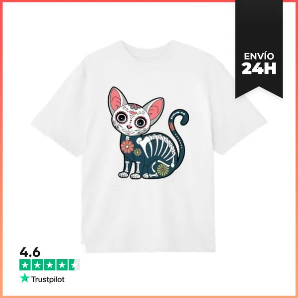 Camiseta Oversize Gato Esfinge Día De Los Muertos LaTostadora