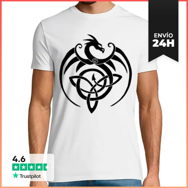 Camiseta Hombre Clásica Dragón Negro Y Símbolo Celta LaTostadora