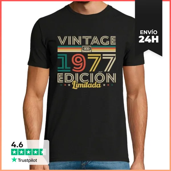 Camiseta Hombre Clásica 1977 Vintage Retro Regalo De Cumpleaños