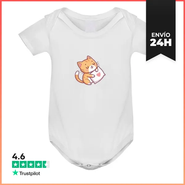 Body Bebé Gato Abrazado En Almohada Corazón LaTostadora