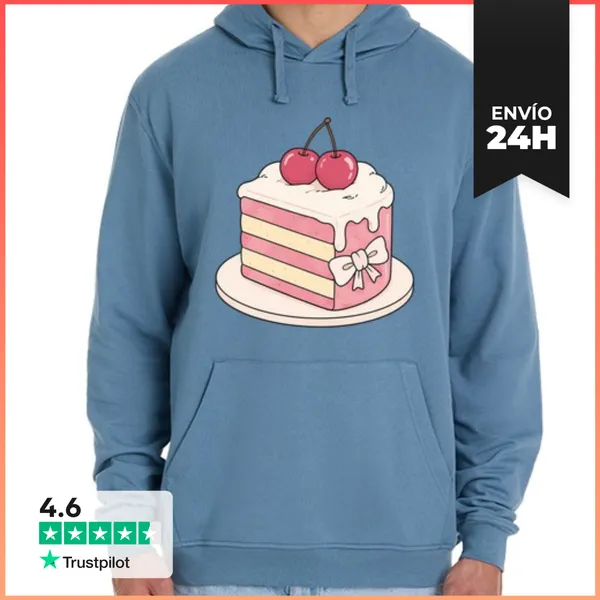 Sudadera Unisex Con Capucha Parte De Pastel Rosa Con Cerezas Y