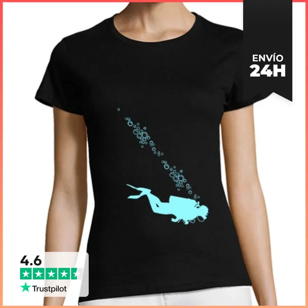 Camiseta Mujer Clásica Buceo Submarinismo Submarinista Burbuja