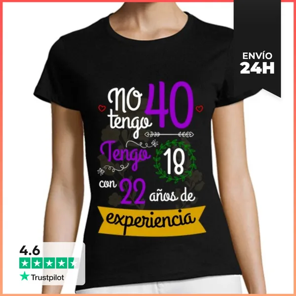 Camiseta Mujer Clásica Mujer, Manga Corta, Negra, Calidad Premium