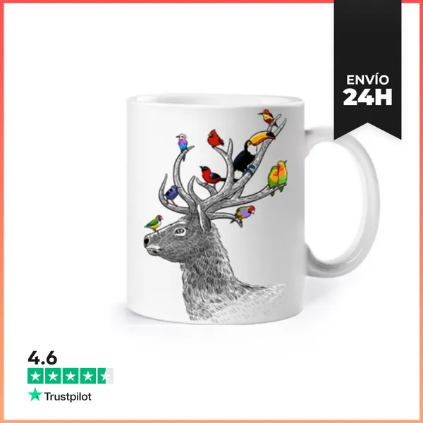 Taza Ciervo Con Pájaros Tropicales LaTostadora