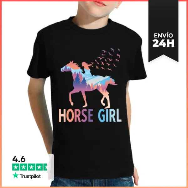 Camiseta Clásica Para Niños Caballo Niña Jinete Caballos Galope