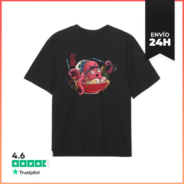 Camiseta Oversize PULPO RAMEN JAPONÉS OLA DE KANAGAWA LaTostadora