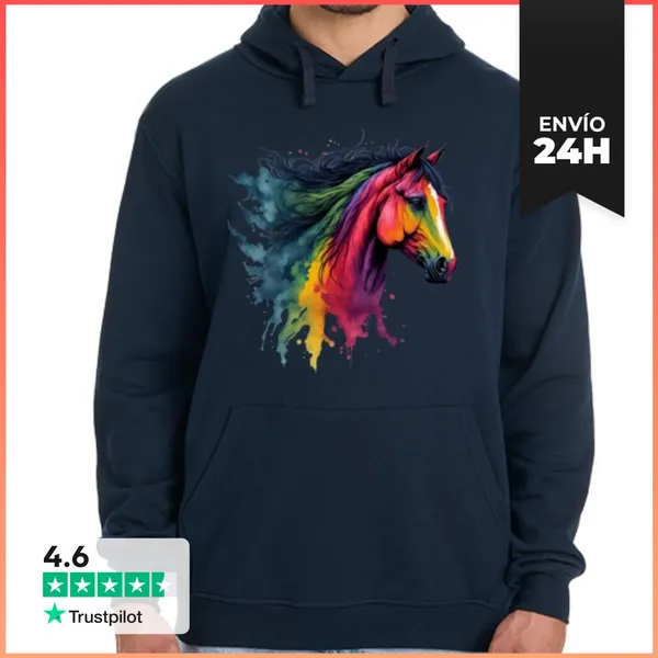Sudadera Unisex Con Capucha Cabeza De Caballo De Color Neón
