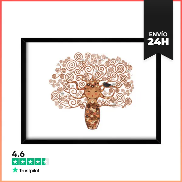 Cuadro Con Marco Horizontal Kokeshi El Árbol De La Vida Estilo