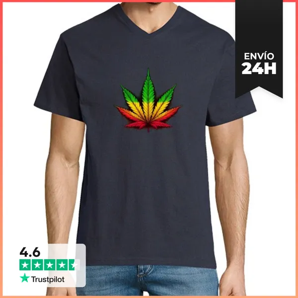 Camiseta Hombre, Cuello Pico Marijuana Tricolor LaTostadora