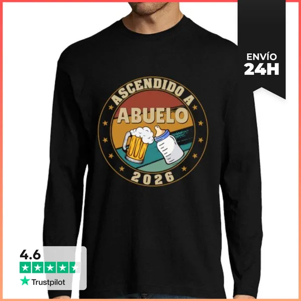 Camiseta Hombre Manga Larga Ascendido A Abuelo 2026 Anunciar