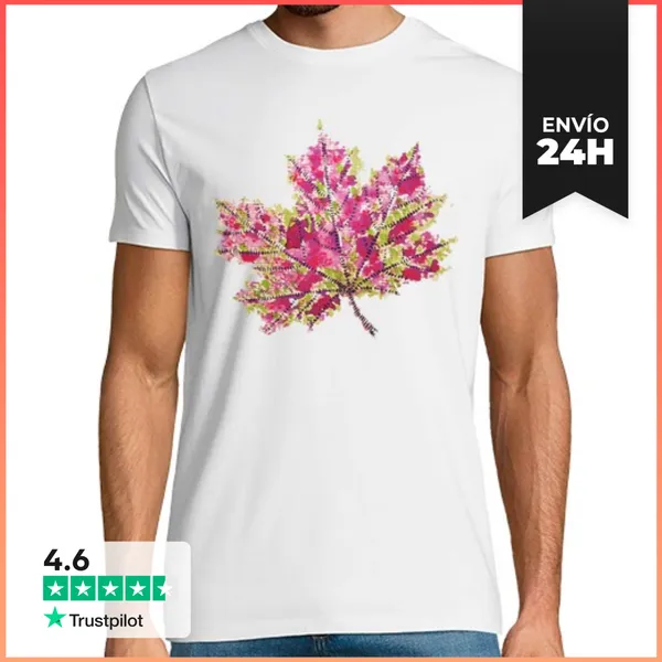 Camiseta Hombre Clásica Bastante Colorida Acuarela Otoño Hoja
