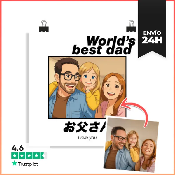 Póster Cuadrado Efecto Anime Póster Worlds Best Dad Foto