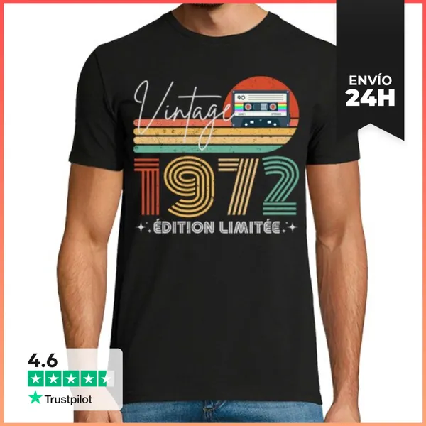 Camiseta Hombre Clásica Vintage 1972 Regalo Año 1972 Retro