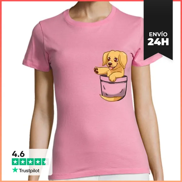 Camiseta Mujer Clásica Bolsillo Lindo Dorado Labrador - Camisa De
